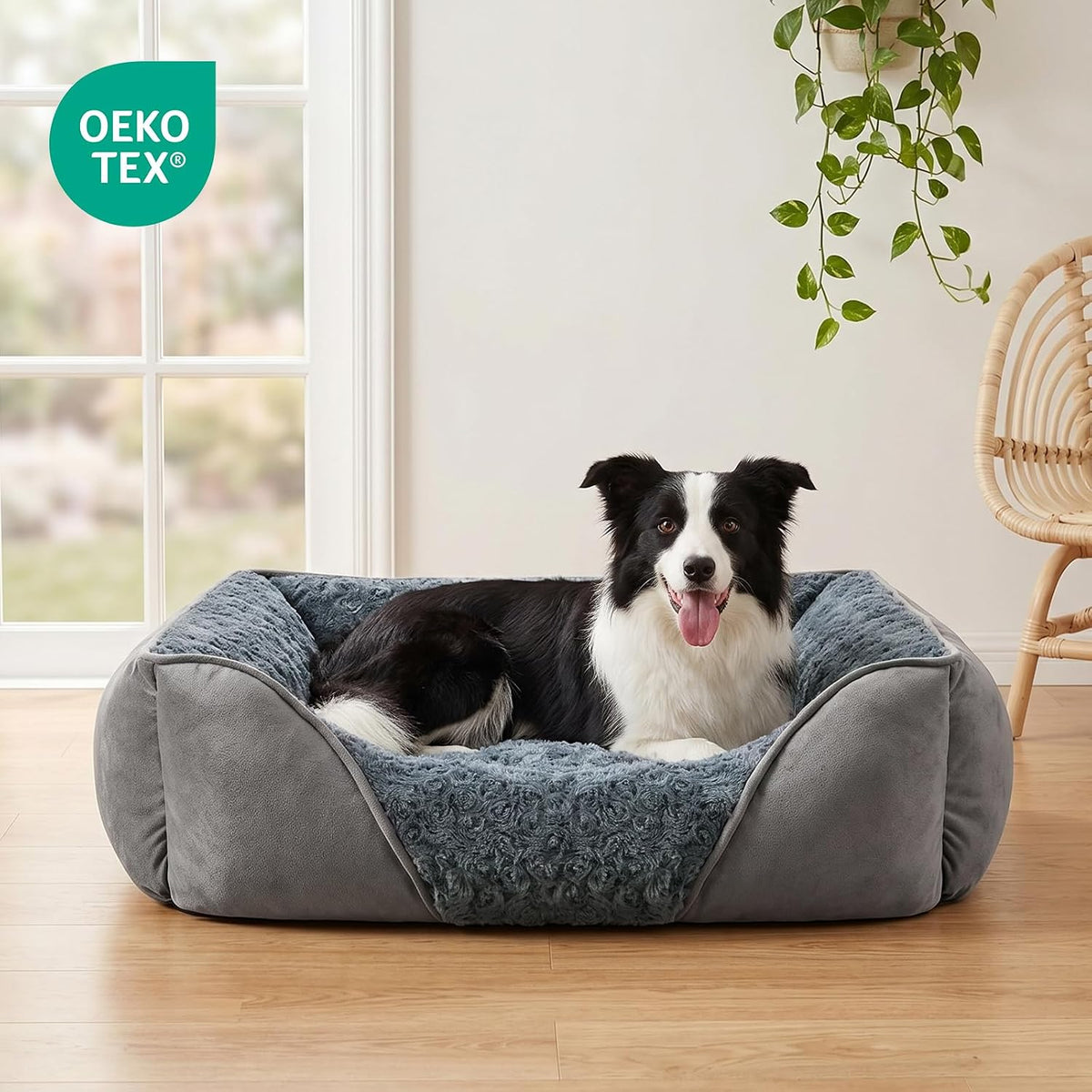 INVENHO Rectangle Washable Orthopedic Dog Bed for Small, Medium and Large Dogs, Soft Calming, Sleeping Puppy Bed Durable Pet Cuddler with Anti-Slip Bottom, S (20"x19"x6")