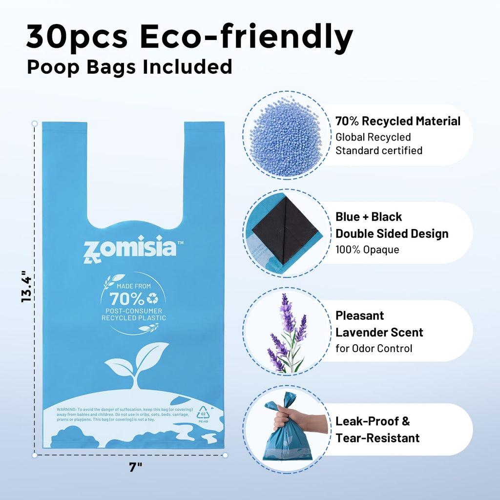 ZOMISIA 26" Pooper Scooper with Waste Bags - Poop Scooper for Large Dogs with Long Handle High Strength Material and Durable Spring for Yard, 30 Count Poop Bags