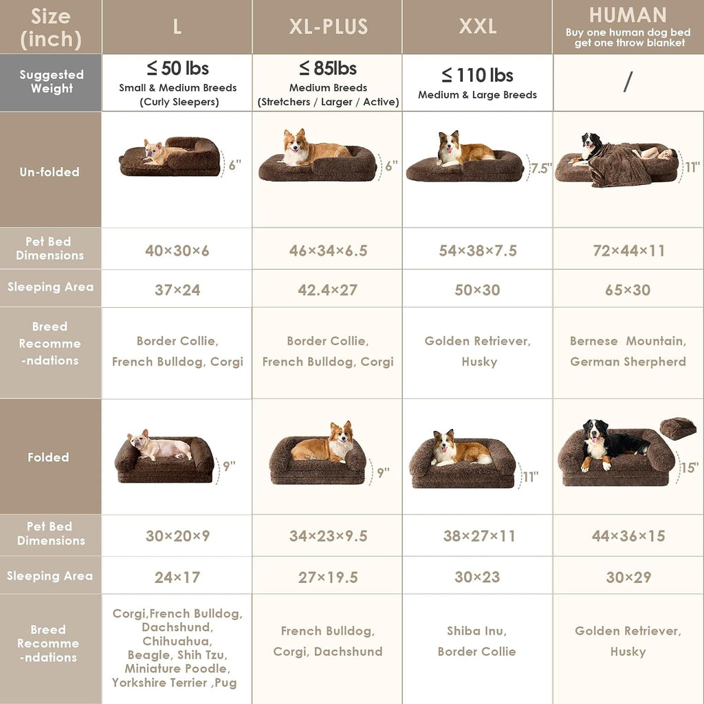 EHEYCIGA Orthopedic Foldable Human Dog Bed - 72x44x11, Brown