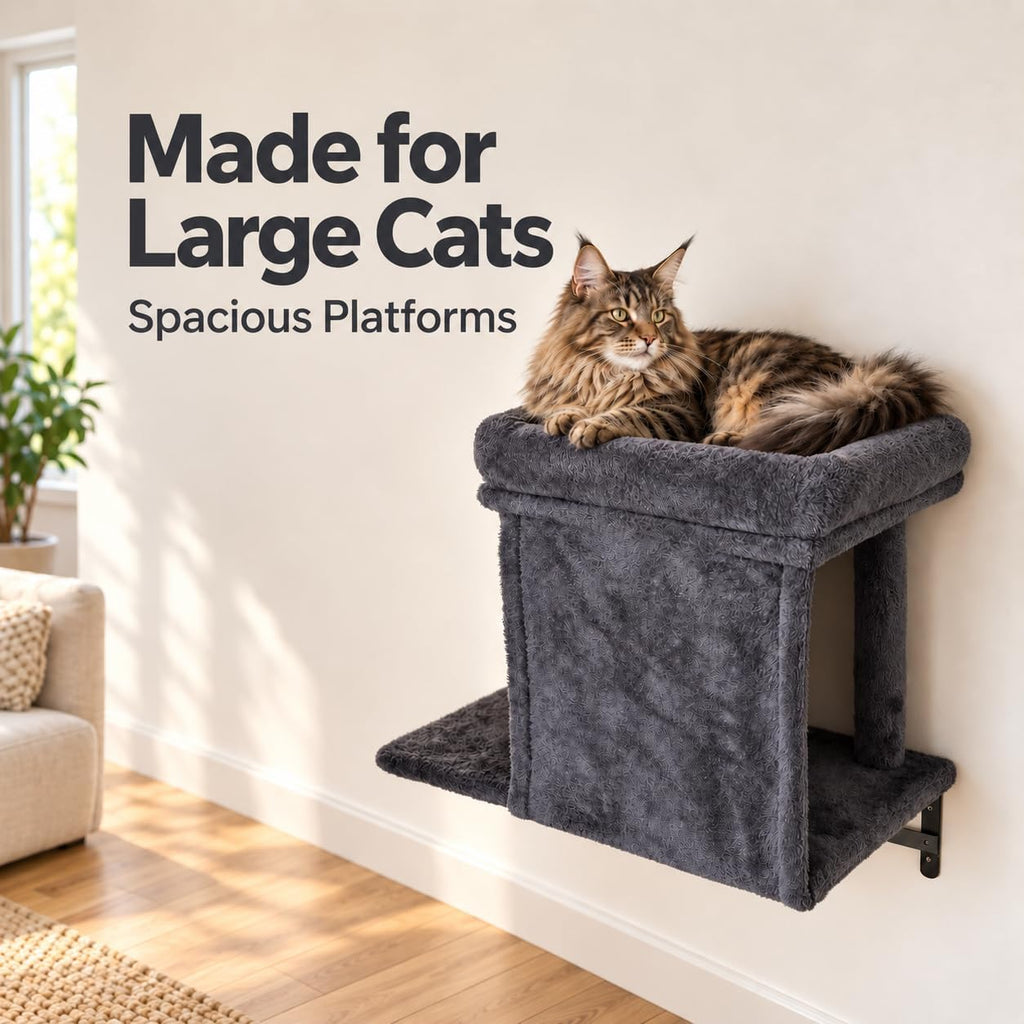 Cat Wall Shelves, 5-Piece Wall-Mounted Cat Tree for Large Cats, Cat Wall Furniture with Condo, Scratching Posts & Climbing Platforms