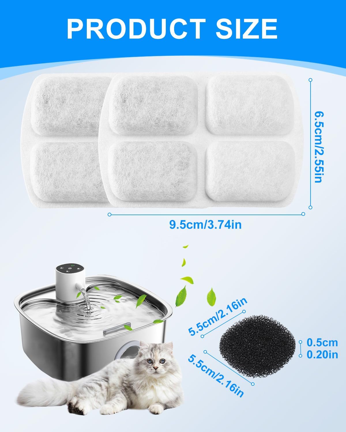 12+12 Pack Filter Replacement Compatible with FEELNEEDY 8L Dog Water Fountain FN-W18, Water Fountain Filters, Dog Water Replacement Filters, Pet Fountain Filters with Pump Sponges for Pet