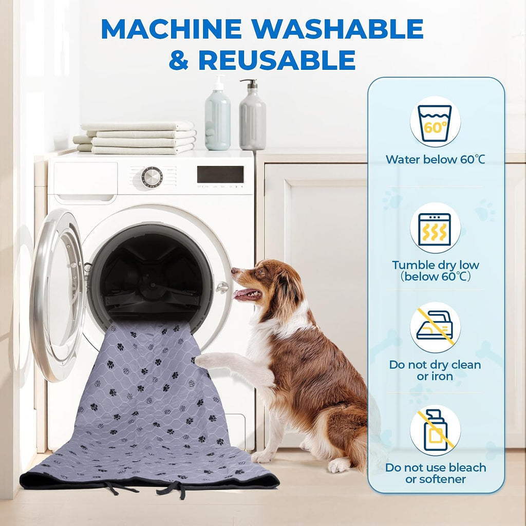 Fostanfly Washable Pee Pads for Dogs, Extra Large 72"x80"-1 Pack, Gray | Reusable Potty Pads, Non-Slip, Leakproof & Absorbent, Pet Mat for Puppy/Senior Dog Whelping Incontinence with 8 Tie Straps
