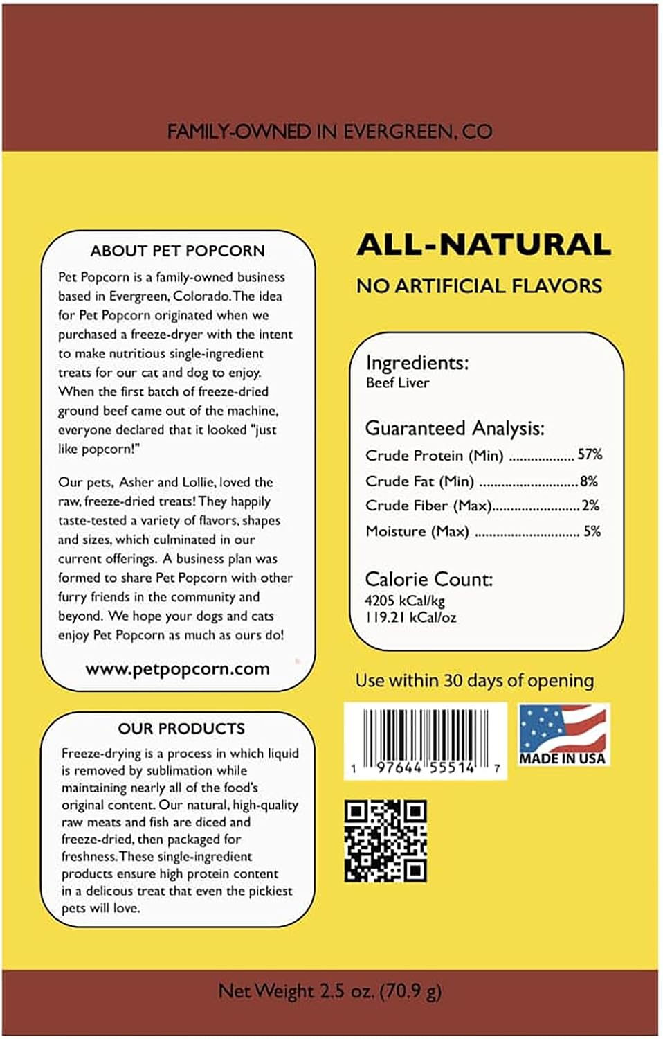 Freeze-Dried Raw Treats - Beef Liver - 2.5oz Bag, Dog & Cat Snacks, Single Ingredient, Natural, Pet Food Topper, Protein‑Packed Meat