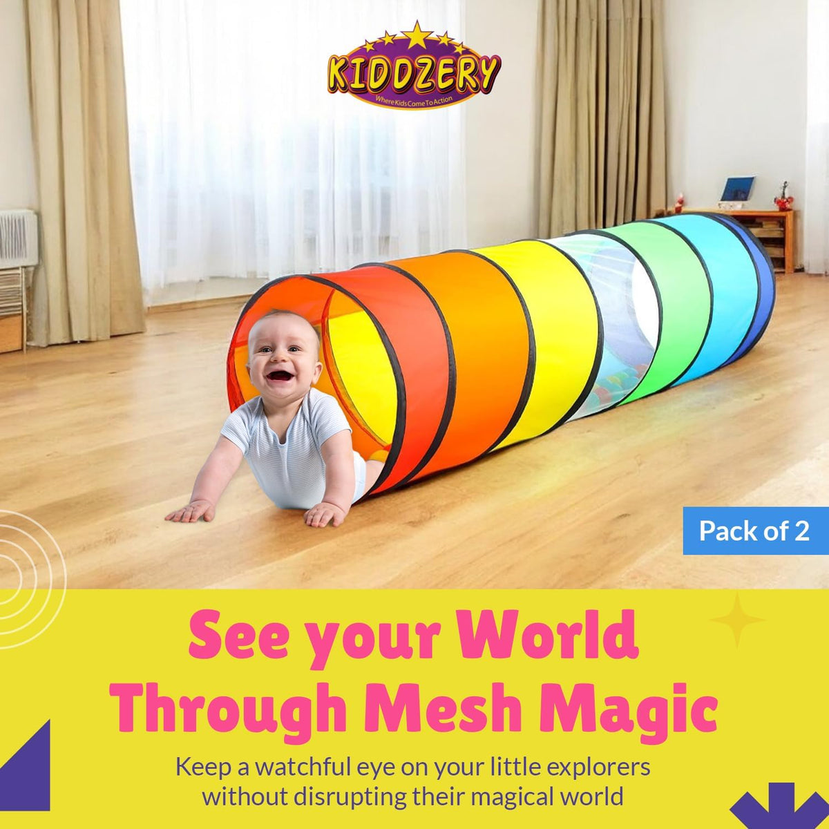 Kids Play Tunnel Set for Toddlers | Double Tunnels for Indoor and Outdoor Fun | Pop-Up Crawl Tunnels for Babies, Toddlers, and Pets | Easy to Set Up, Store, and Transport | Durable and Breathable