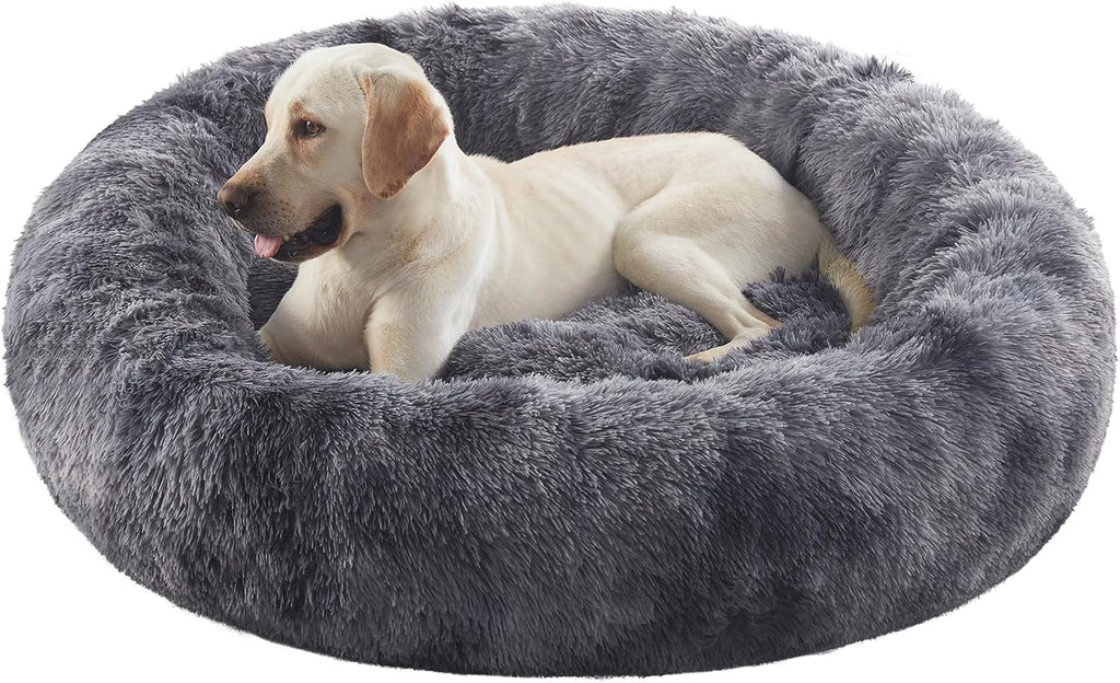 45 in Faux Fur Donut Dog Bed for Extra Large Dogs,Tie-dye Grey