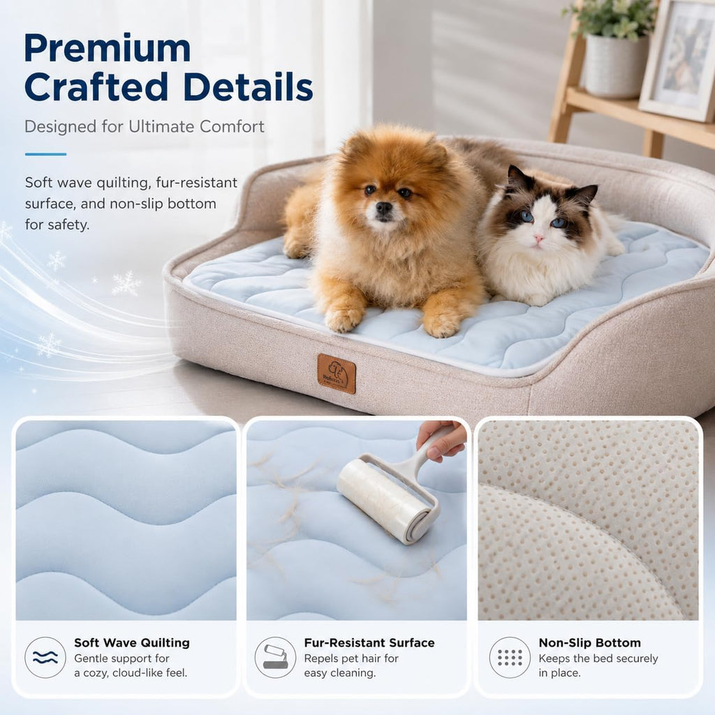 Cooling Mat for Active Dogs, Thin Breathable Cold Crate Pad, Portable Washable Kennel Pad with Non-Slip Bottom, Ice Silk Feel for Summer Overheating Relief, Blue 41"x28"