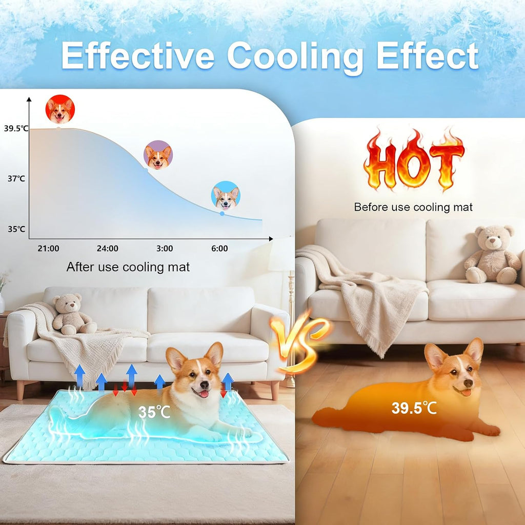 Vivifying Reversible Cooling Mat for Dogs, 40 x 30 in Ice Silk & Velvet