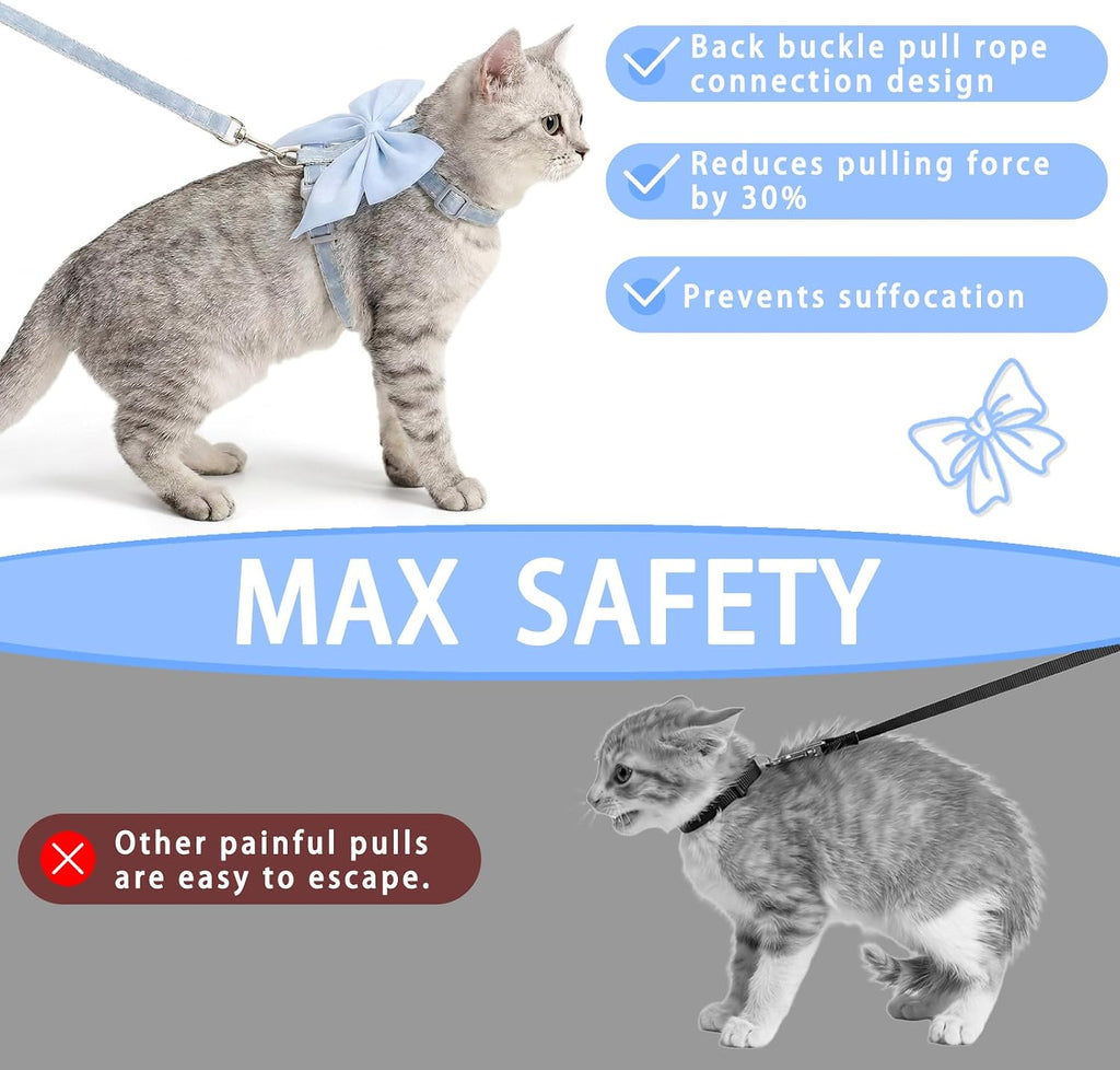 Tensho Blue Bow Cat Harness and Leash Set, Escape Proof, M