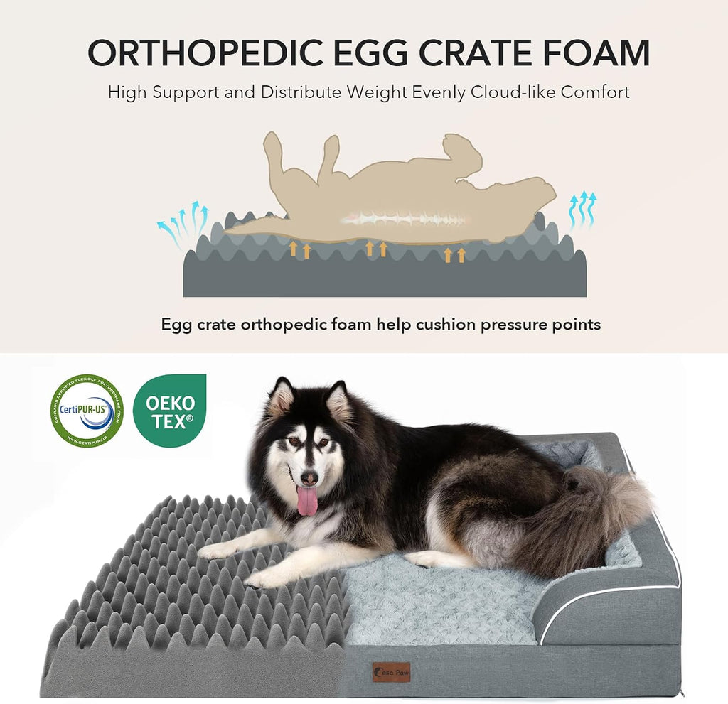 Waterproof Orthopedic Dog Bed for Extra Large Dogs, 53x42in, Grey
