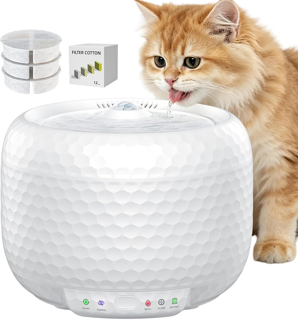 Red Dot Award Wireless Cat Water Fountain 1.8L/60oz, 145° Sensor Fountain with 5000mAh Battery, Silent Pump, Water-Electric Separation & Low Water Auto Shut Off for Cats Dogs