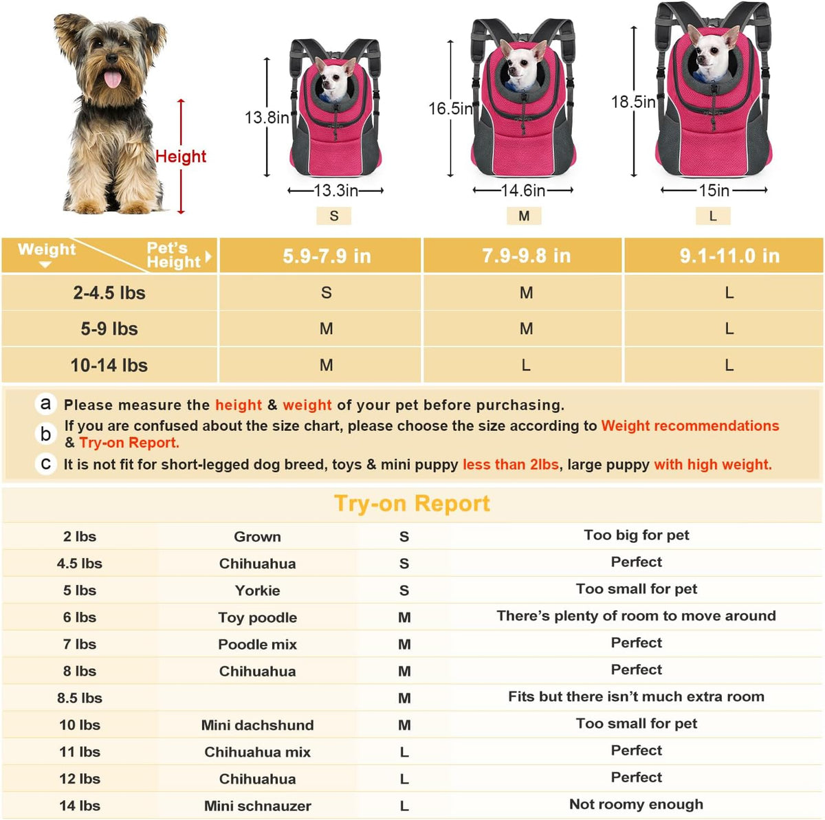 WOYYHO Pet Dog Carrier Backpack, Ventilated Small Dog Front Backpack