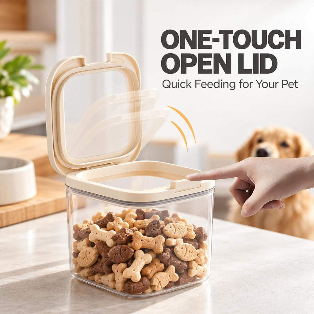 LivLab Mker Pet Treat Container, 3.49QT, One-Handed Open, Clear, Stackable