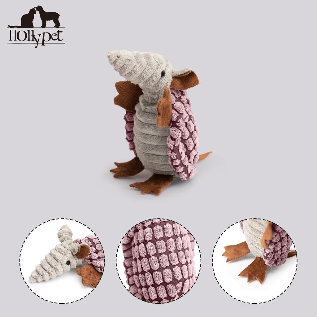 Hollypet Armadillo Squeaky Puppy Dog Toys for Small Medium Dogs, 6" | plush stuffed small dog squeak animal toy with unique grunt squeaker textured fabric for teeth cleaning toys