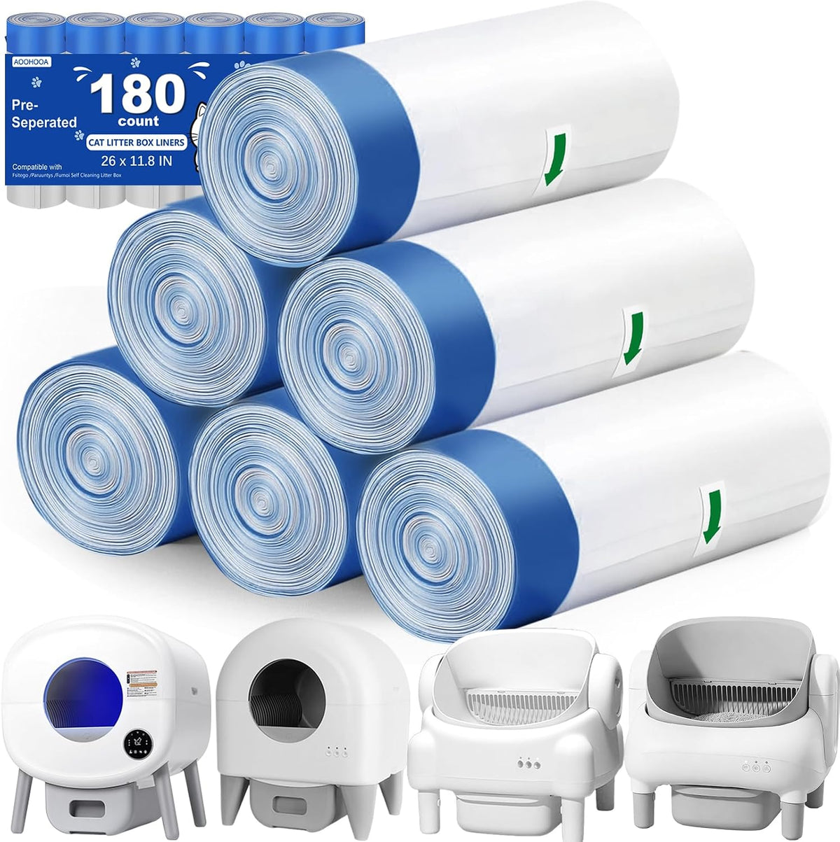Automatic Litter Box Bags for Cmg Fmo Fstg Paru, Pre-Separated 180 PCS
