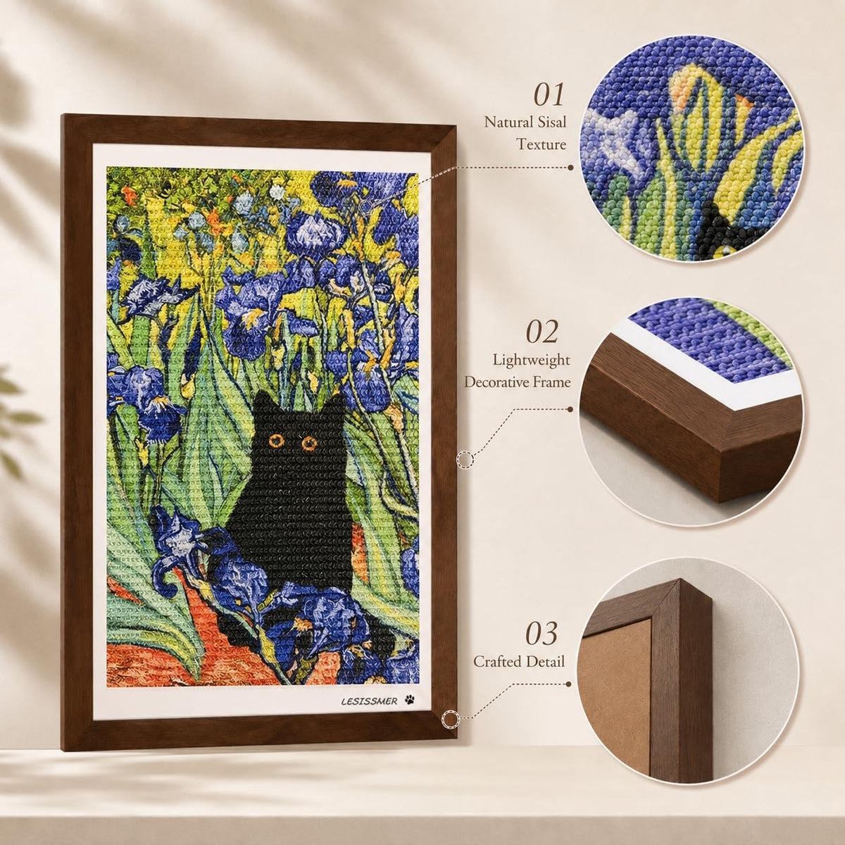 Wall Art Cat Scratcher, Framed Sisal Scratch Pad, No-Drill