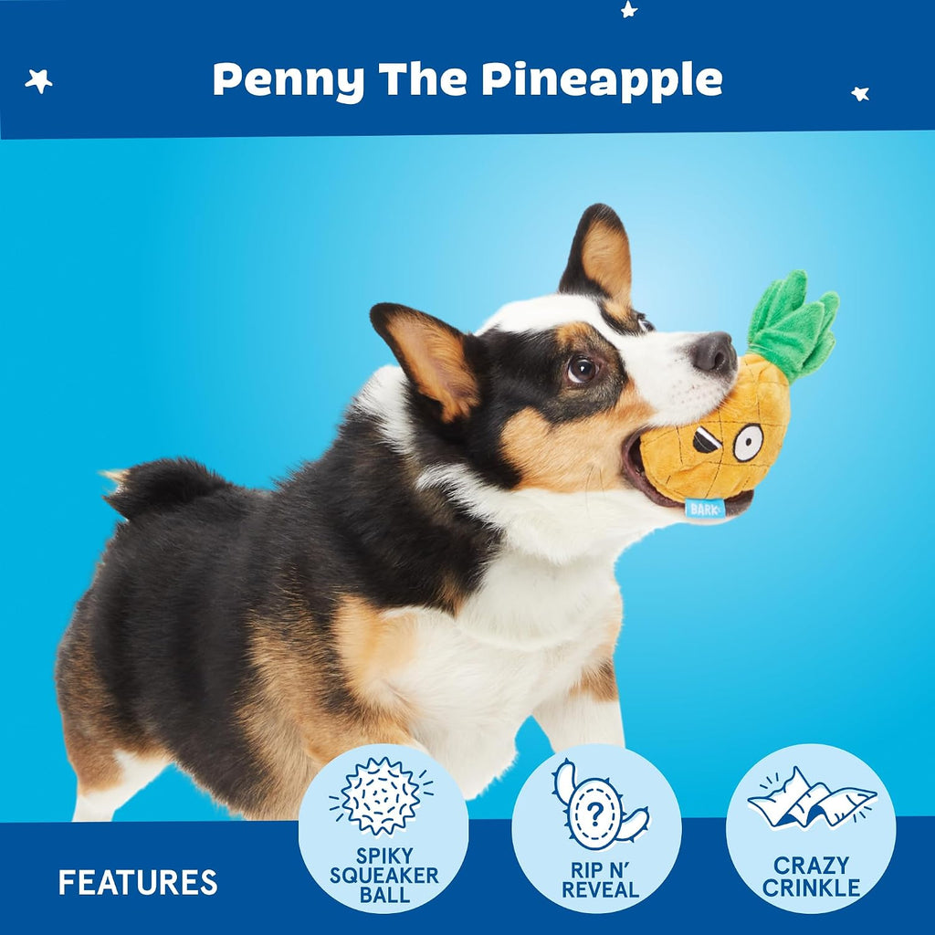 BarkBox Penny The Pineapple 2-in-1 Interactive Plush Dog Toy | Squeaky Dog Chew Toy with Crinkle Layers and Ball Inside - For Small Dogs and Puppies