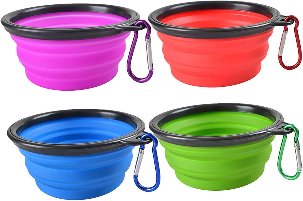 Collapsible Dog Bowls - 4 Pack, Portable Travel Water and Food Bowl with Carabiner Clip for Dogs and Cats - Ideal for Walking, Traveling, and Hiking 