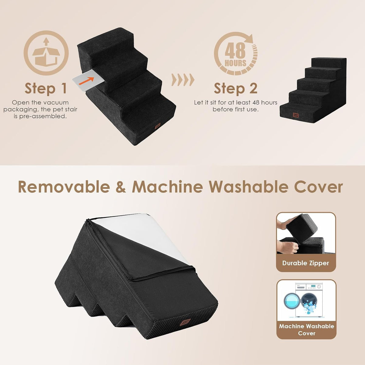 EHEYCIGA Dog Stairs for High Bed 22.5" H, 5-Step Dog Steps, Black