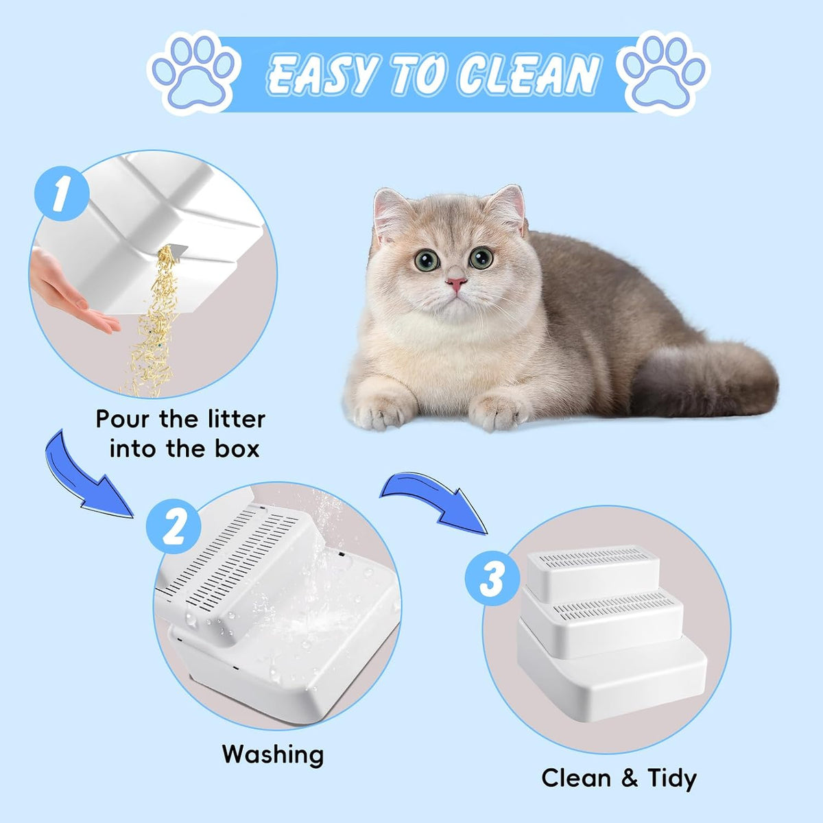 3 Step Litter Box Ramp Adjustable Detachable Litter Box Step, White