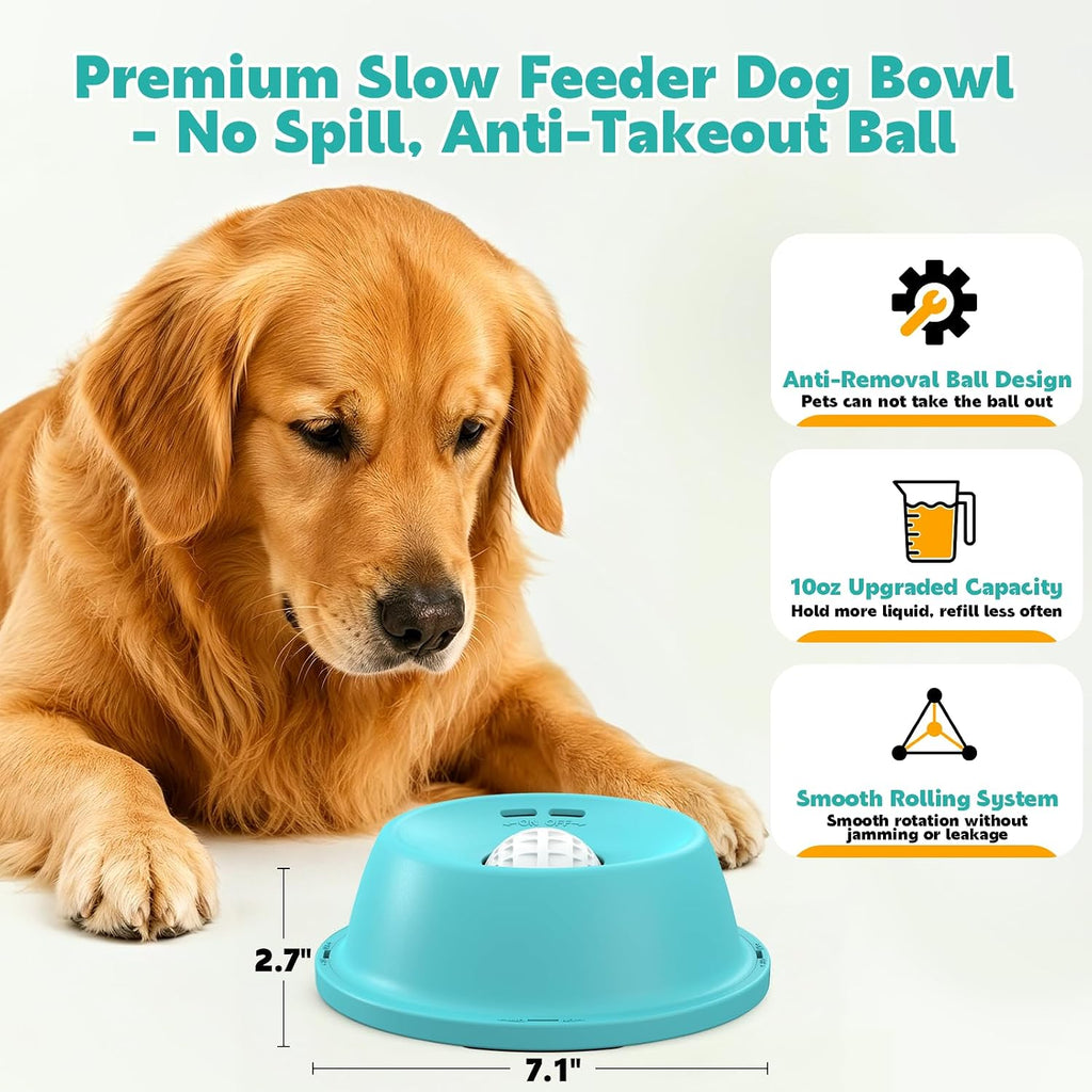 Slow Feeder Dog Licking Bowl, Anti-Removal Ball Liquid Feeding Bowl, No-Spill Leak-Proof & Jam-Free Rolling, Food-Grade Detachable Design, 10oz Capacity for Large Medium Small Dogs and Cats