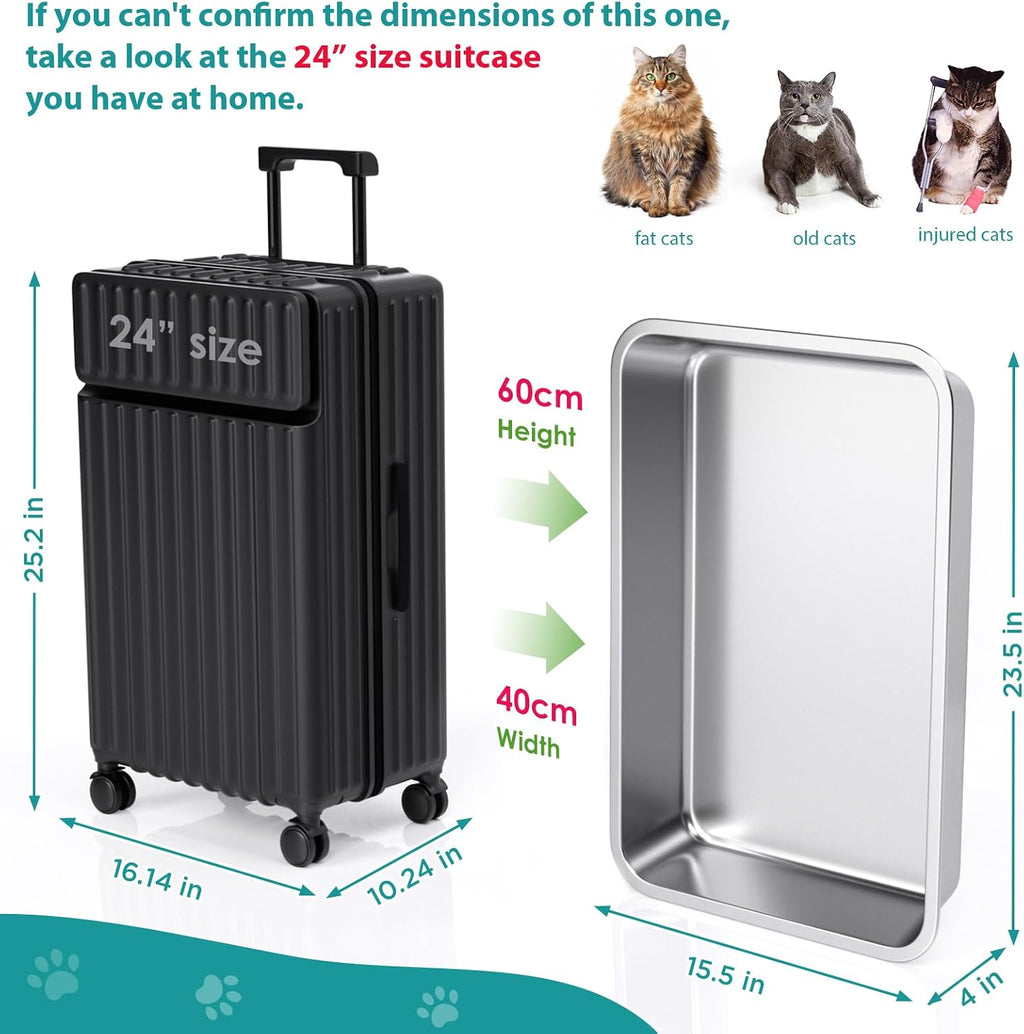 Stainless Steel Cat Litter Box, Large Metal Litter Box, 23.5" Lx15.5 Wx4 H