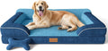 CWAWZ Extra Large Dog Bed, Orthopedic Dog Bed with Cooling Gel Memory Foam, Waterproof XL Pet Bed with Removable Washable Cover, 42" Pet Sofa Couch Dutch Velvet with Bone Toy, Navy Blue