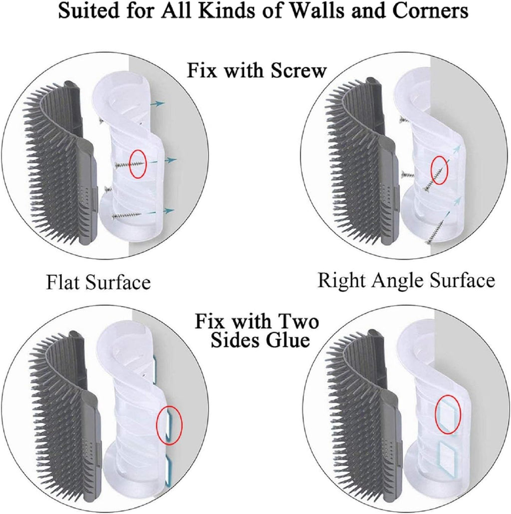 Kingtree Cat Wall Scratcher Self Groomer with Catnip, 2PCS Softer Cat Corner Brush Face Scratchers, Wall Corner Groomer Self Grooming Massage Combs for Long & Short Fur Cats 