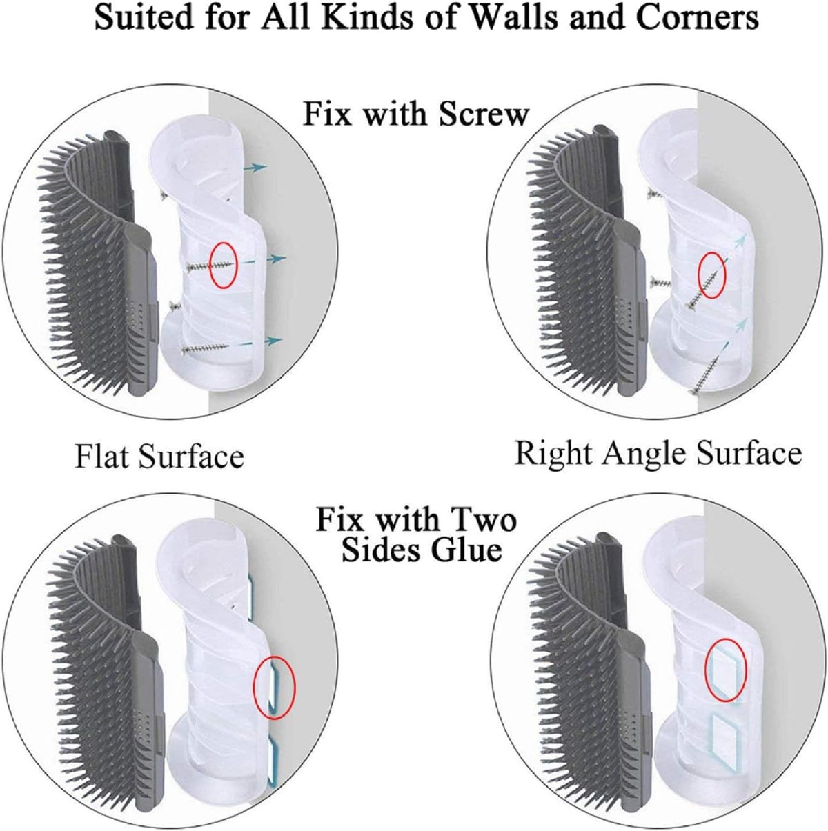 Kingtree Cat Wall Scratcher Self Groomer with Catnip, 2PCS Softer Cat Corner Brush Face Scratchers, Wall Corner Groomer Self Grooming Massage Combs for Long & Short Fur Cats 