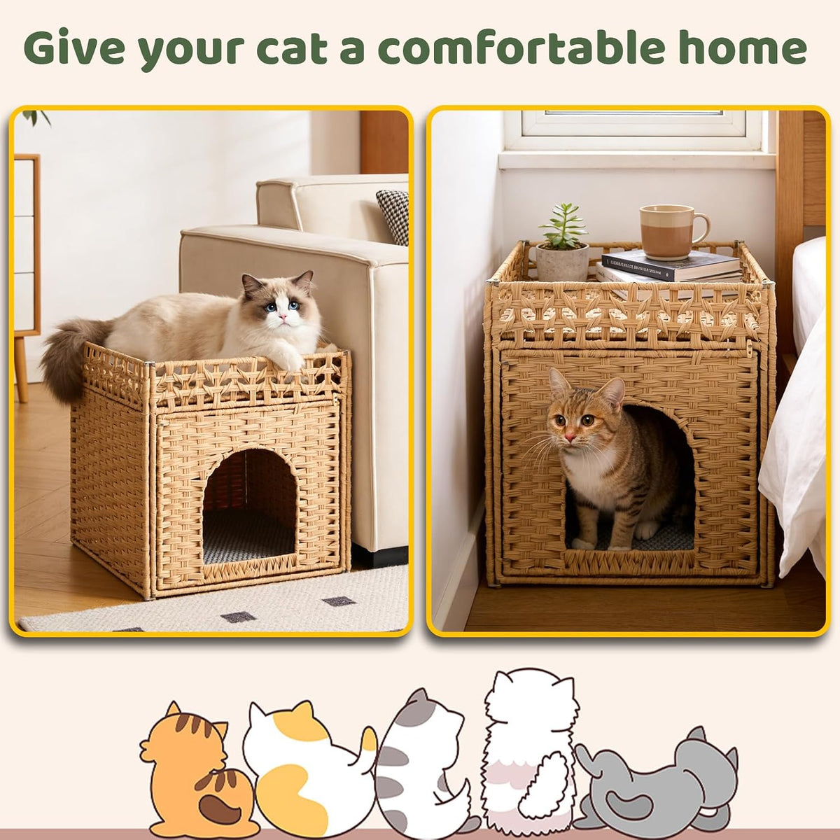 Hidden Cat Litter Box Enclosure Furniture, Dog Proof Indoor Cat House