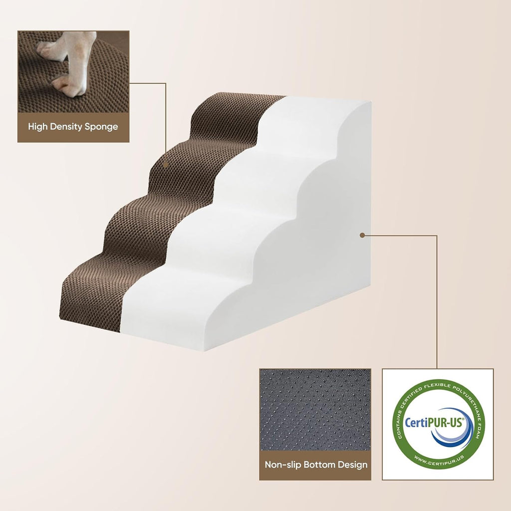 PAWSCRAT 4-Step Pet Stairs for High Beds & Sofas, 19.6''H Dog Stairs, Brown