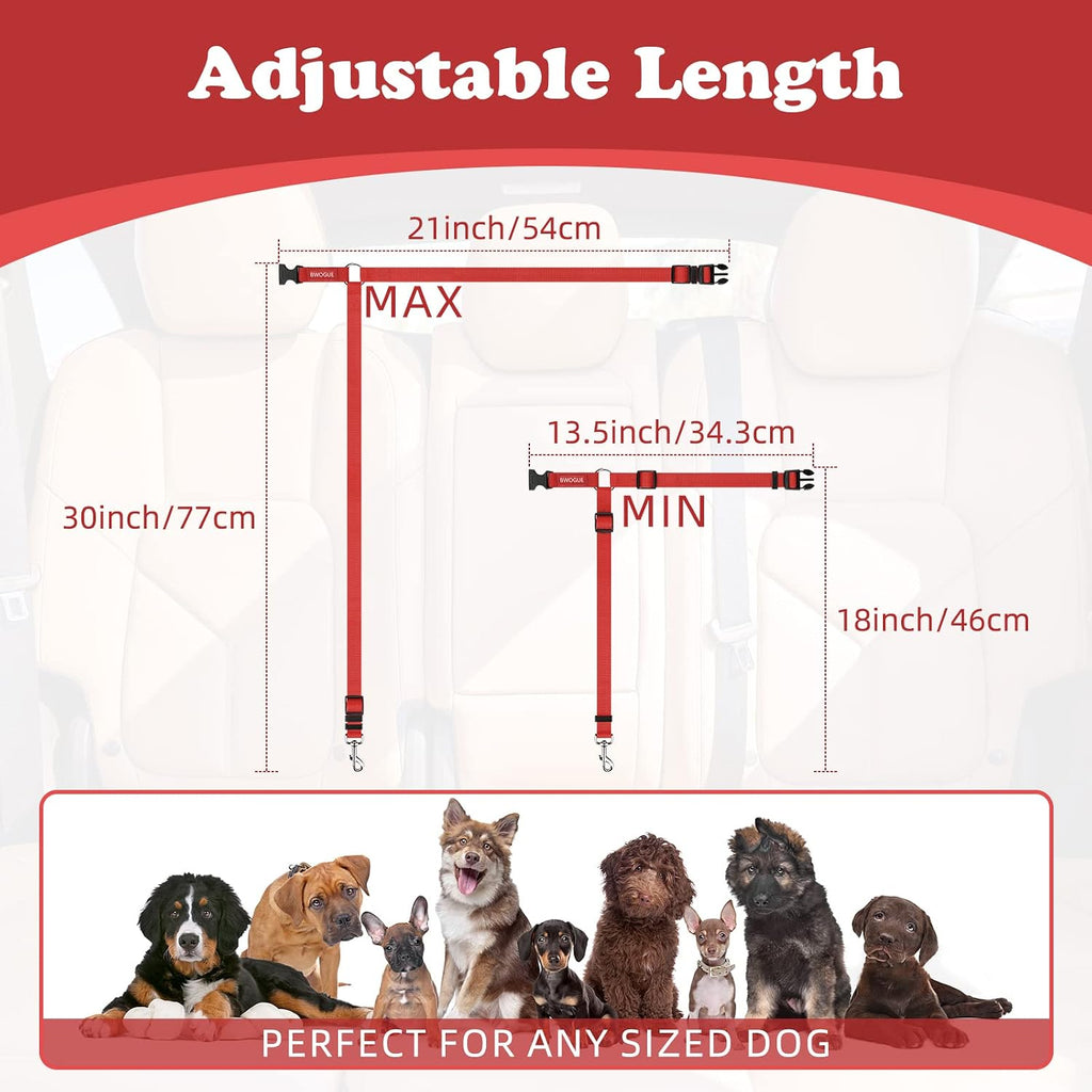 BWOGUE 2 Pack Dog Seat Belt for Car, Headrest Restraint Safety Strap, Red