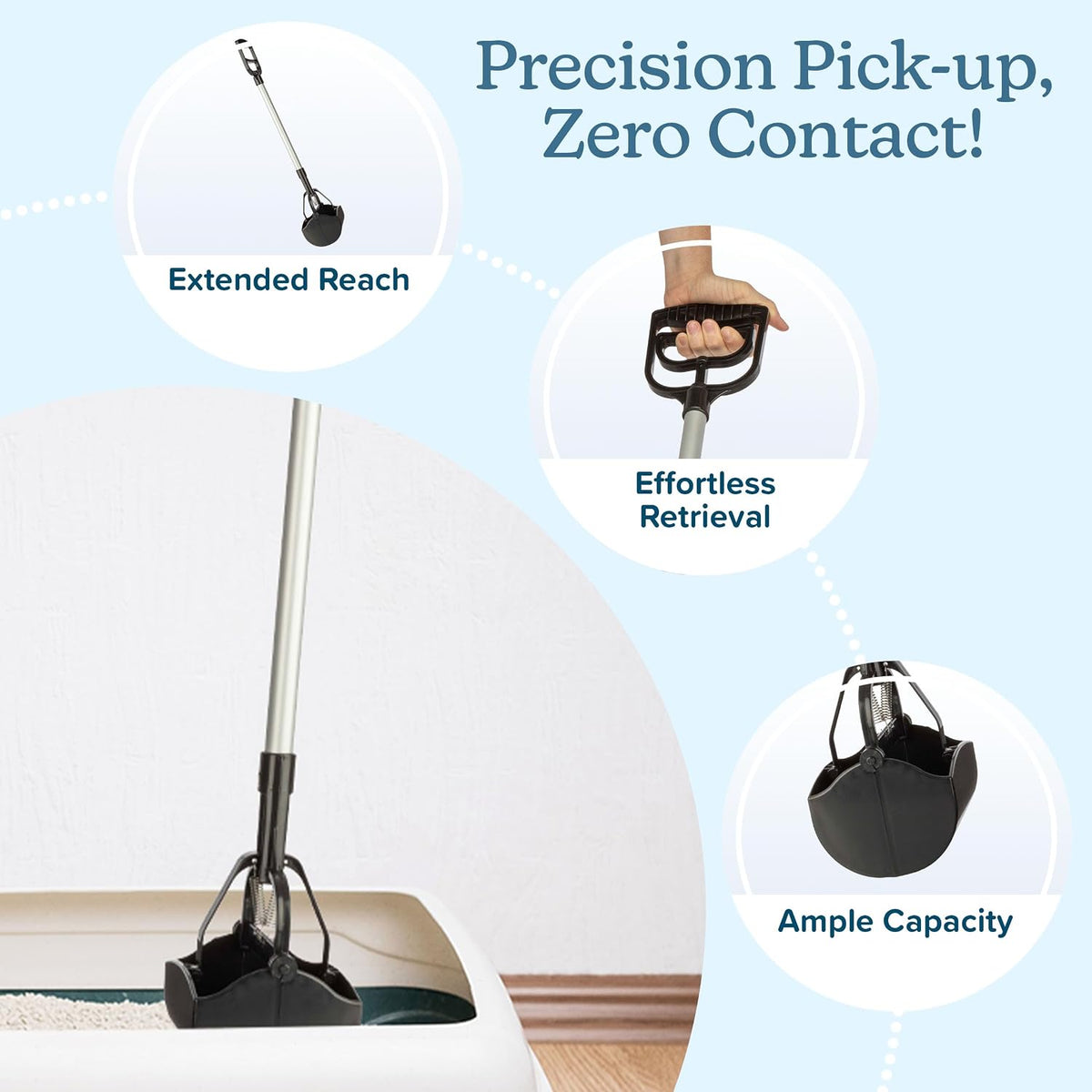 PETMAKER One‑Handed Pet Pooper Scooper for Dogs and Cats, Black, 28”