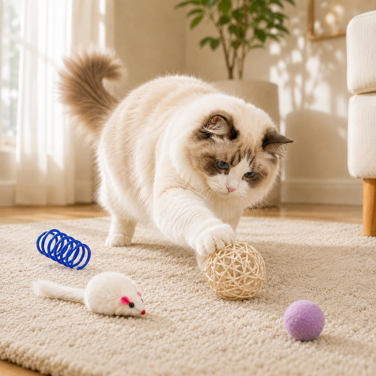 Cat Toys for Indoor Cats, 46 Pack Interactive Cat Toy Set for Kitten | Kitten Toys Variety Pack with Chew Ropes, 12-Color Springs, Mouse & Multiple Types of Balls for Boredom Relief and Self-Play