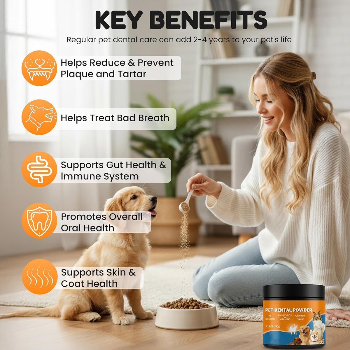 Dog Teeth Cleaning Powder - Plaque & Tartar Control, Breath Fresheners