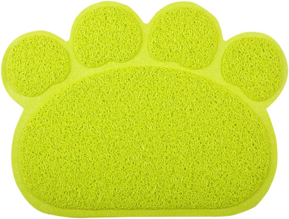Paw-Shaped Cat Litter Box Mat,10 Colors Available,15.75x11.75 Inches (Lime)