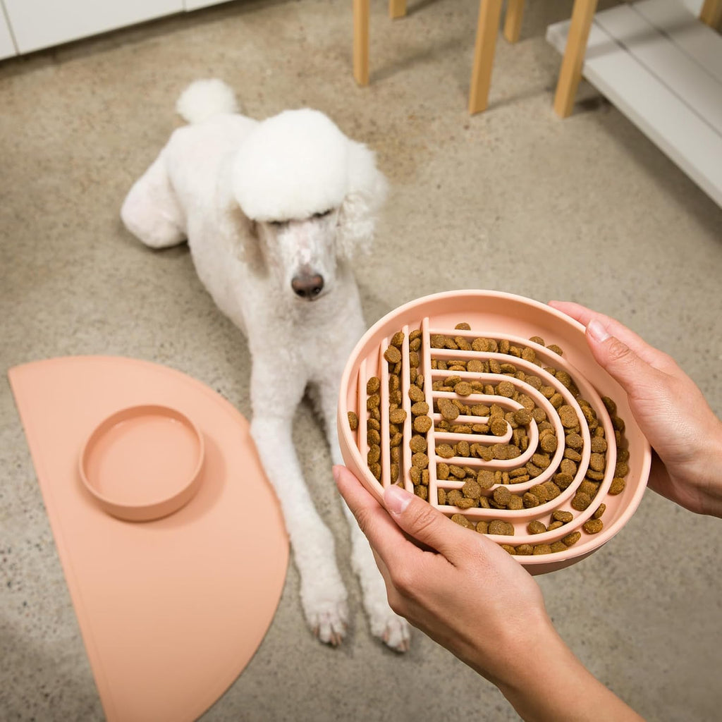 Slow Feeder Dog Bowl - Silicone Dog Bowl, Large, 9.5" x 1.5" - Blush
