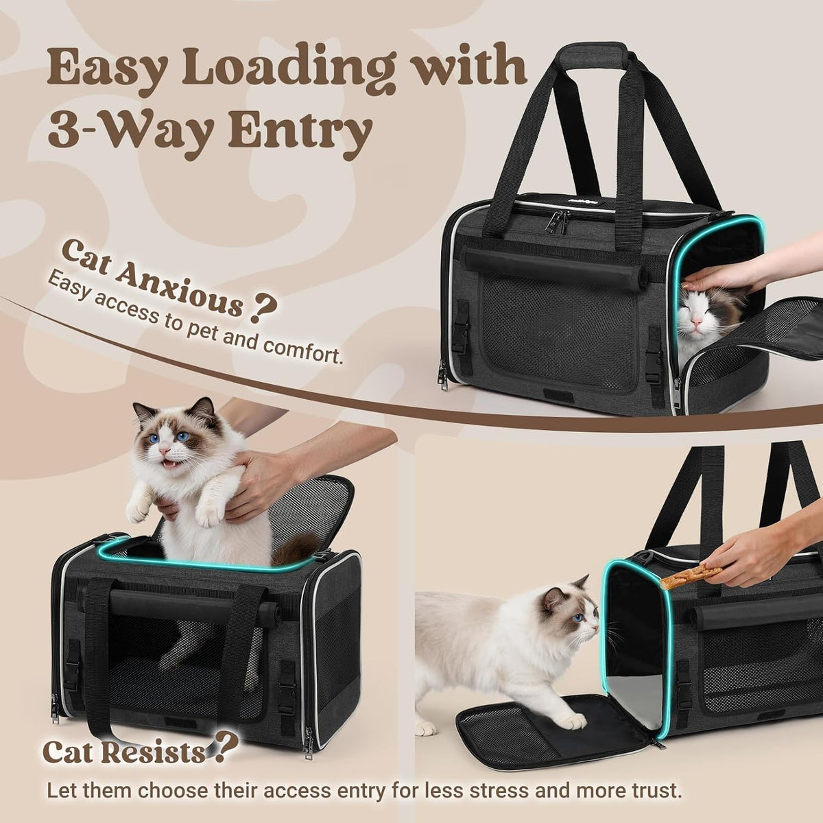 rabbitgoo Cat Carrier Soft with Rollable Flap, Travel Safe for Car Airline