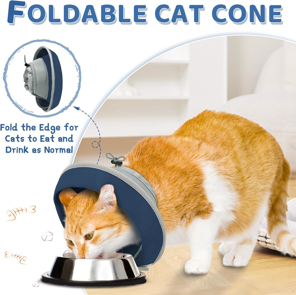 Cat Cone Collar Soft to Stop Licking, Adjustable, Foldable Lightweight Kitten Cones After Surgery Recovery for Cats & Kittens, Cat Cone Alternative, Easy Eating (Solid Blue, M)