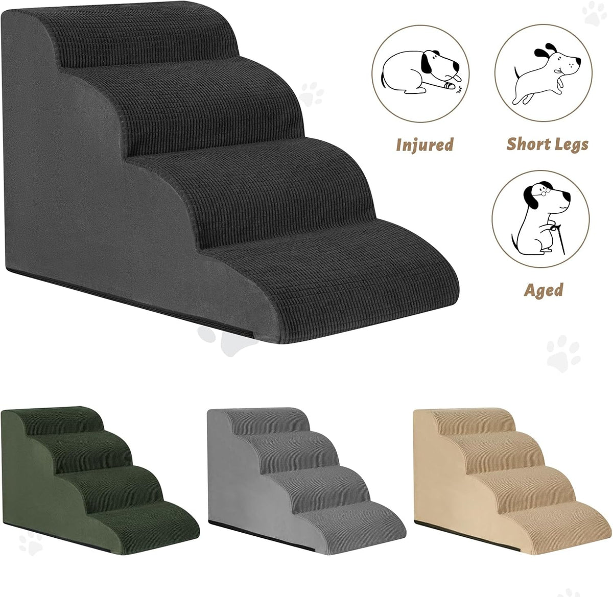 Aodisman Dog Steps for Bed or Couch,4-Step Pet Stairs Ramp for Small Dogs