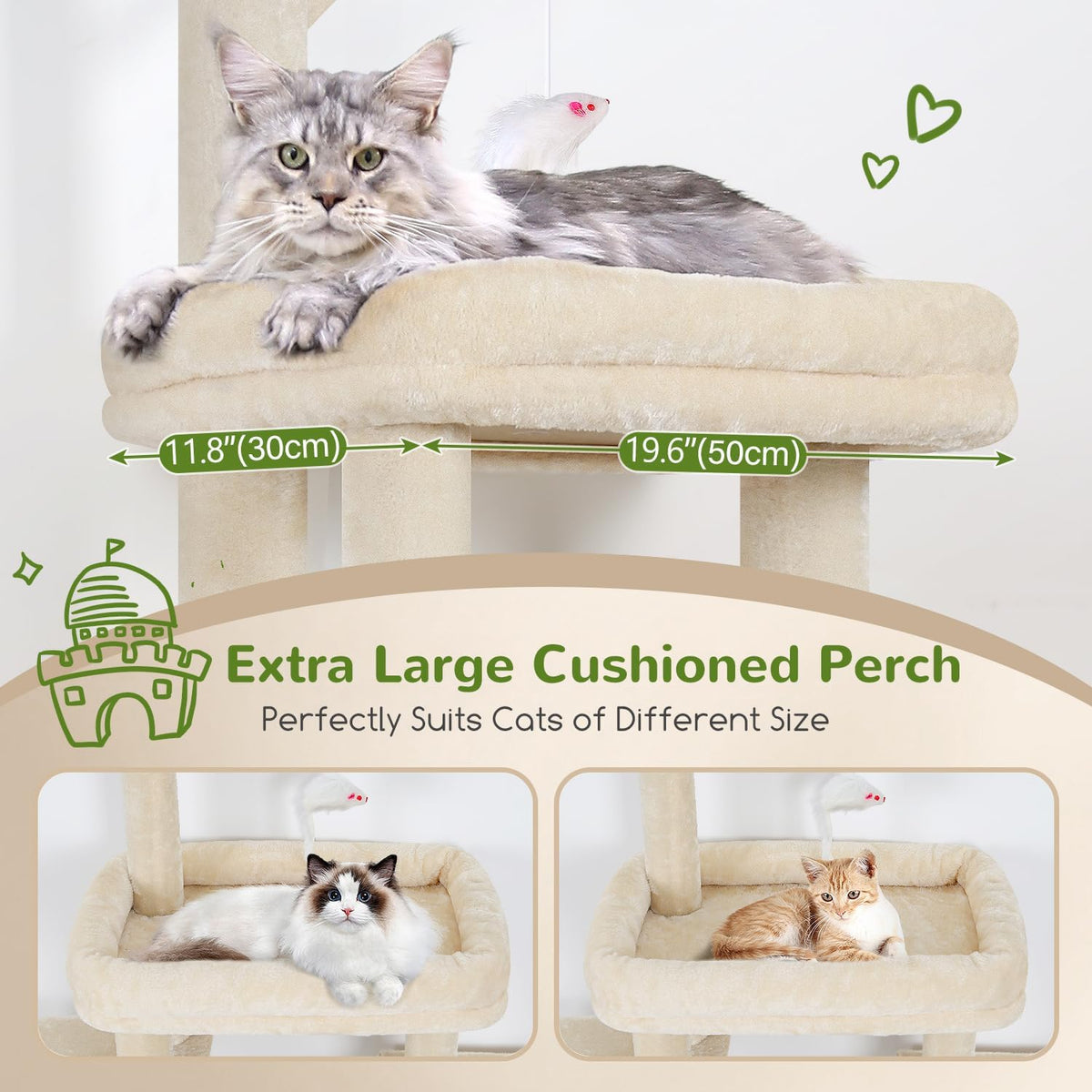 Globlazer Maine Coon Cat Tower for Indoor Adult Cats, F50, Beige
