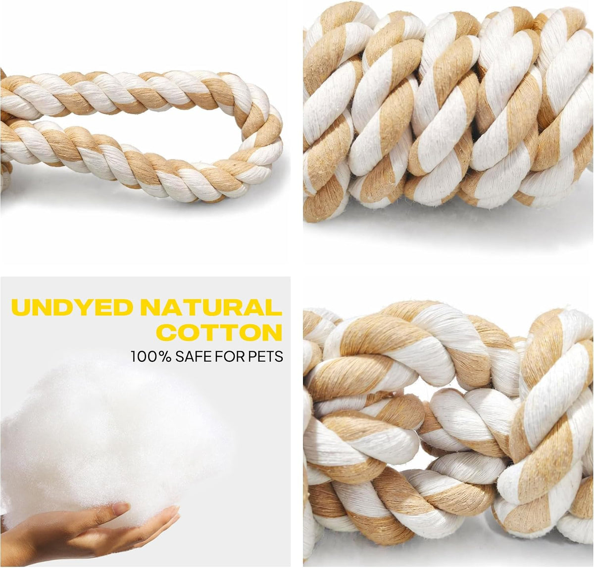 Fida Dog Rope Toys for Aggressive Chewers, Tug Toys for Large Medium Dogs | Heavy Duty Pull Rope for Tug of War with 2 Handles, Natural Cotton, Teeth Cleaning