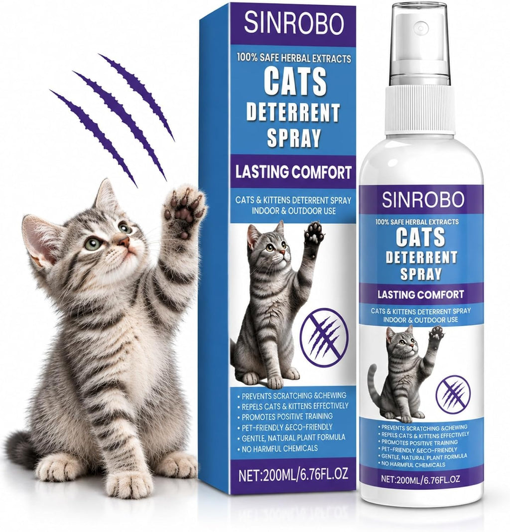 Cat Deterrent Spray, Plant-Based Cat Repellent Spray to Protect Furniture, Anti-Scratch & Chewing Control for Sofas, Carpets & Plants, Indoor & Outdoor Cat Training Aid (1 Pcs)