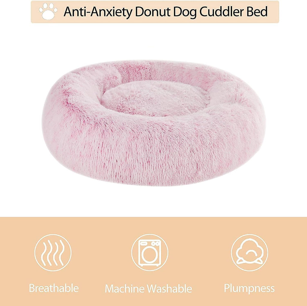 WNPETHOME Large Pink Round Calming Dog Bed Cat Bed for Comfy Sleep