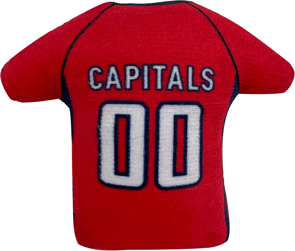 NHL WASHINGTON CAPITALS Plush Cat Toys Set - 3 Piece, Filled with Fresh Catnip. Includes: Jersey, Hockey Puck with Feathers & #1 Fan. Team Logo
