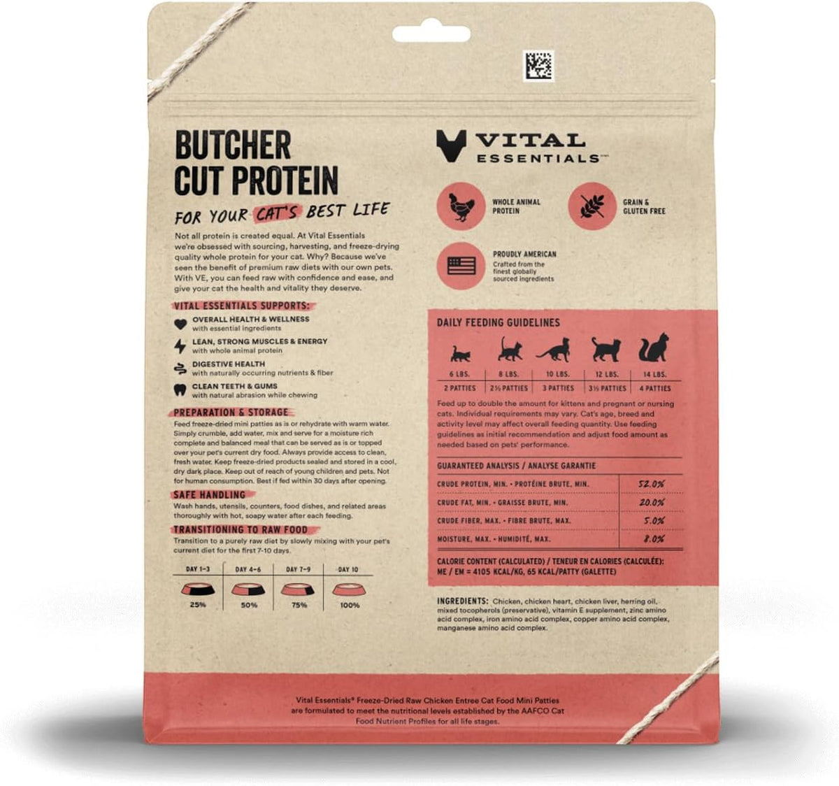 Vital Essentials Freeze Dried Cat Food, Chicken Mini Patties, 8 oz Bag