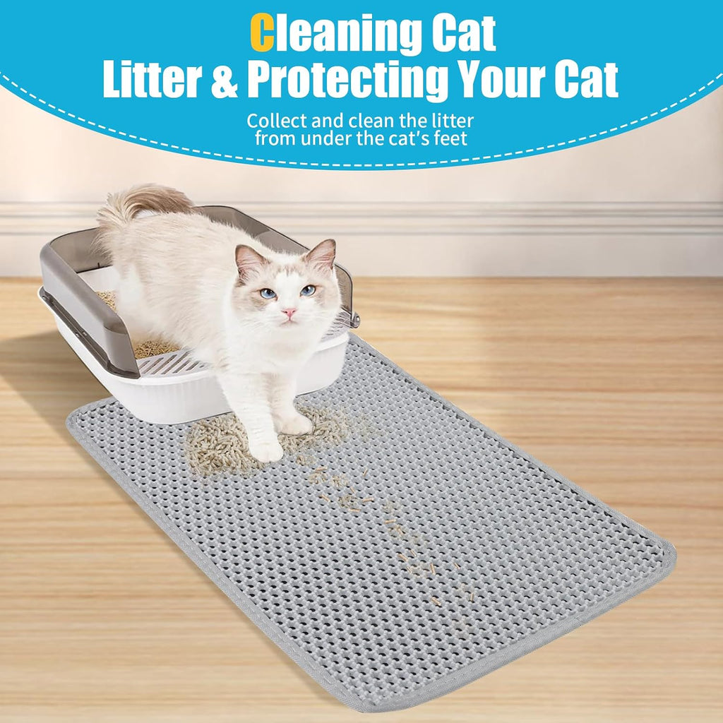 Cat Litter Mat 26"x24.5", Double Layer Waterproof Litterbox Mat, Gray | Non-slip backing, washable for easy cleanup, traps stray litter with waterproof honeycomb large grid that is urine-proof.