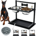 Elevated Dog Bowls with Slow Feeder for Large and Medium Dogs, Adjustable Height Raised Dog Bowl Stand with 2 Stainless Steel Bowls and Spill-Proof Mat, Dog Feeder for Healthy Eating (Grey)