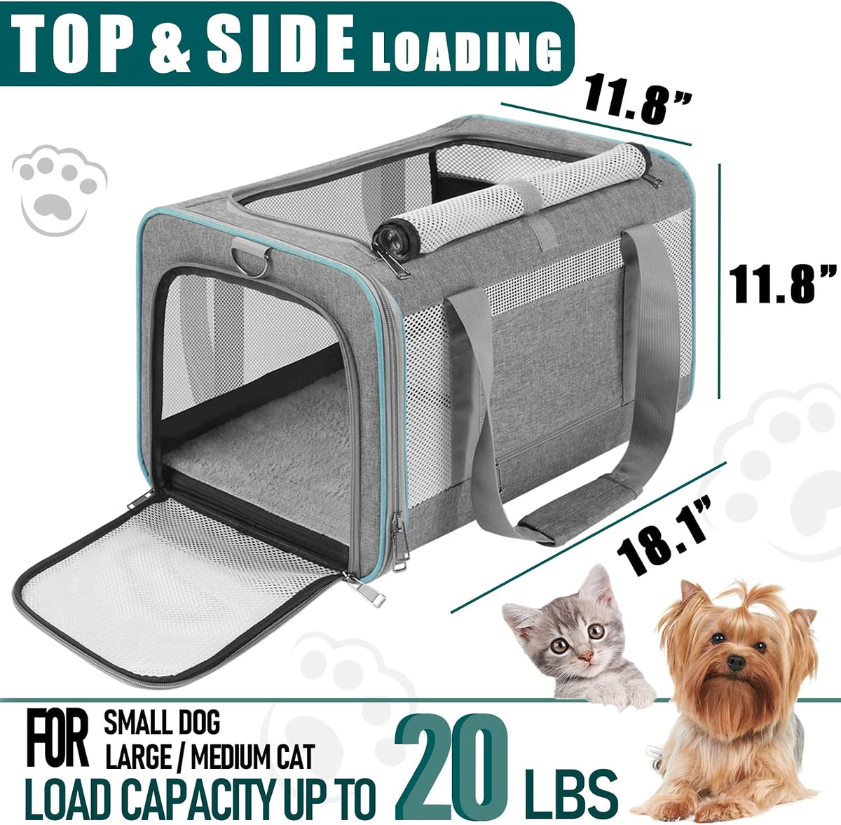 GAPZER Large Cat Carrier Soft, Collapsible Travel Pet Carry Bag, Small Dogs