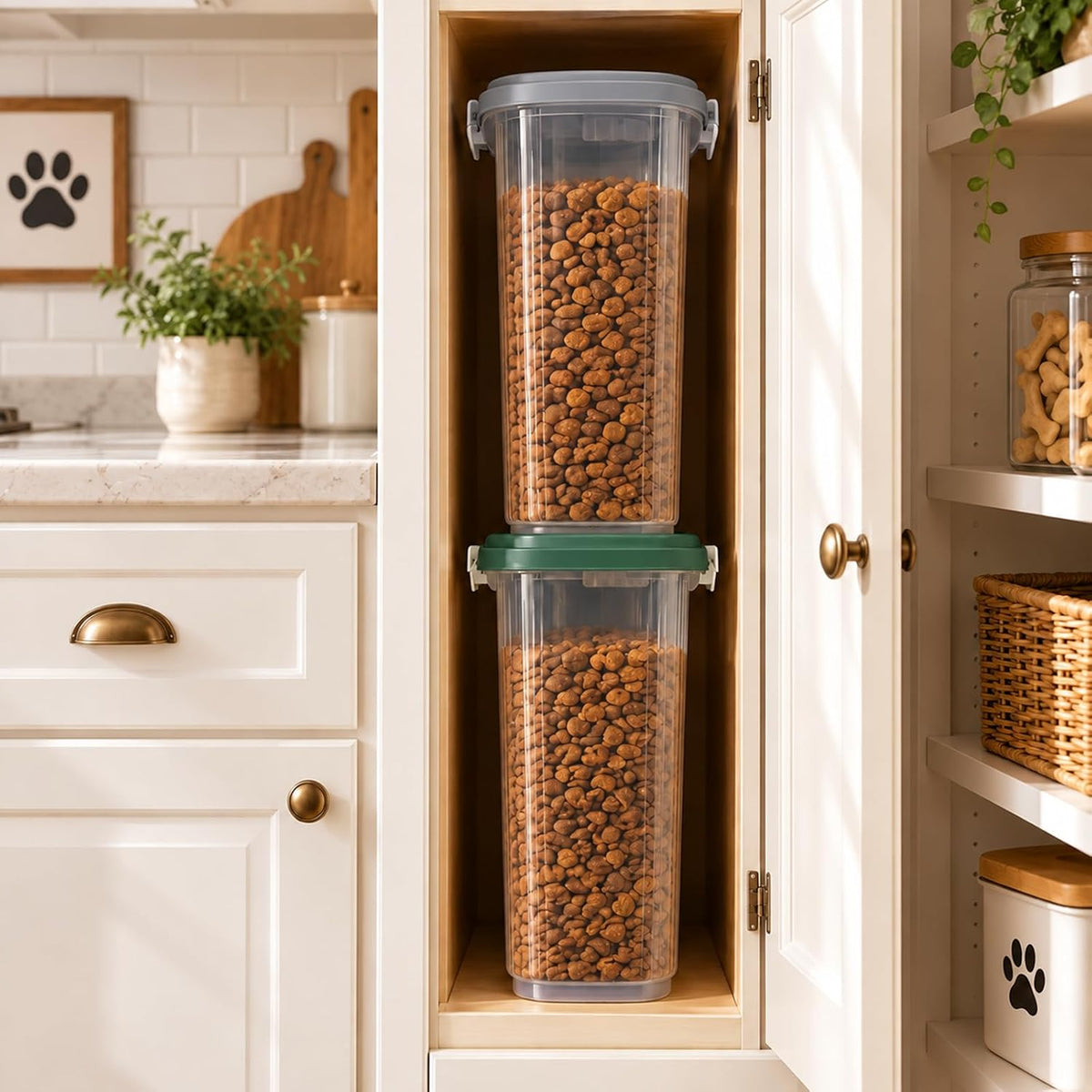 Airtight Dog Cat Food Storage Container 10 Lbs, Slim Tall Pet Food Bin