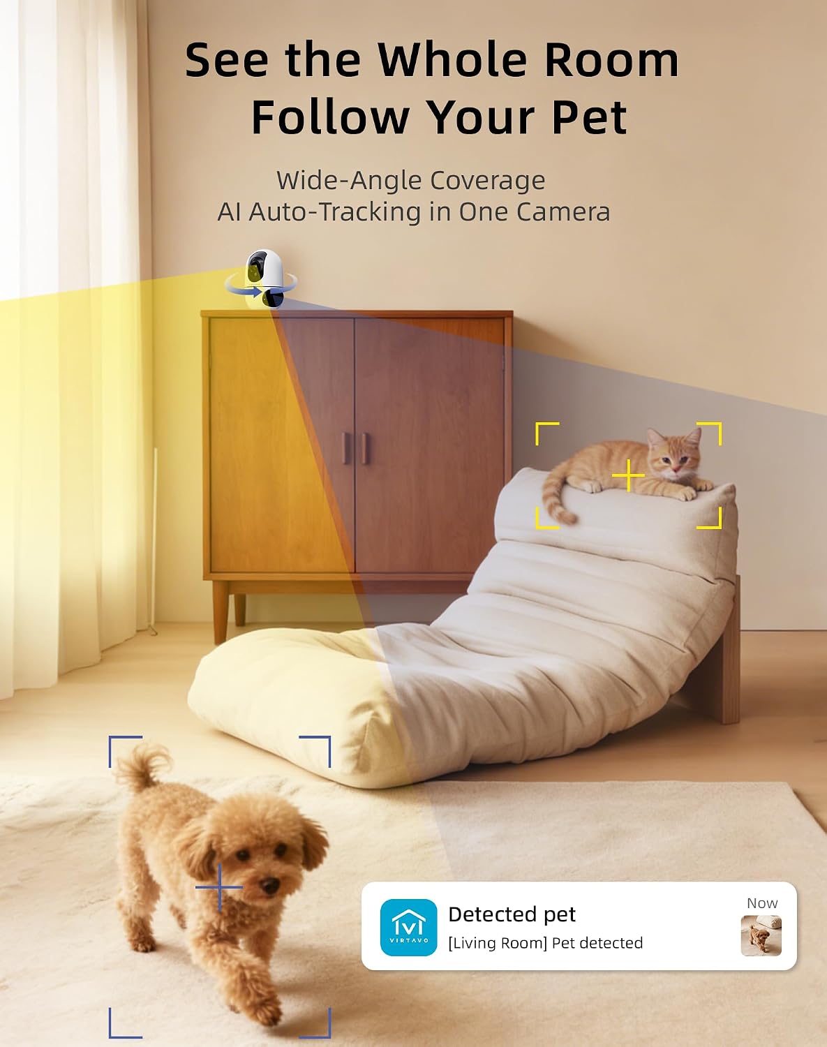 VIRTAVO AI Pet Camera Indoor with Phone App for Dog, Cat & Puppy, 2Pack